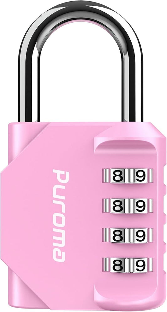 Puroma 1 Pack Combination Lock for Locker 4 Digit Outdoor Waterproof Padlock for School, Gym, Sports, Fence, Toolbox, Gate, Case, Outdoor, Hasp Storage (Pink)