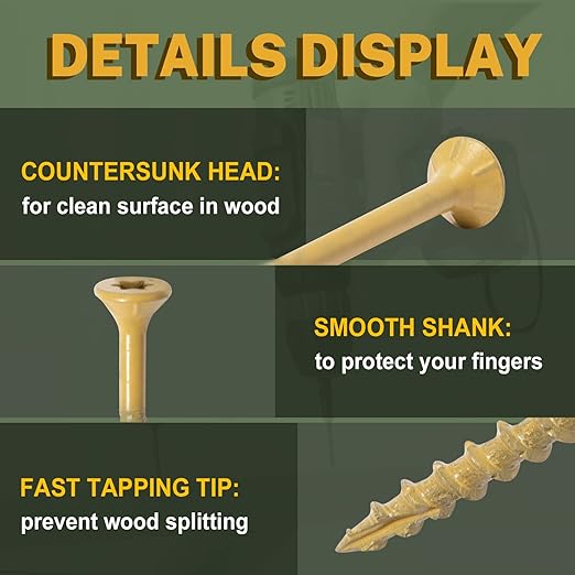 LIONMAX Deck Screws 5 Inch, Wood Screws #10 x 5, 500 PCS, Rust Resistant, Exterior Epoxy Coated, Outdoor Decking Screws, Torx/Star Drive Head Deck Screw, T25 Star Bit Included, Tan