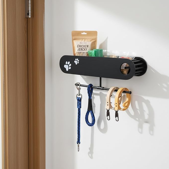 Geyecete Dog Leash Holder for Wall Dogs Hooks for Wall Pet Stuff Organizer with Shelf Storage, Key Holder, Hangers Organizer Rack for Dog Leashes etc