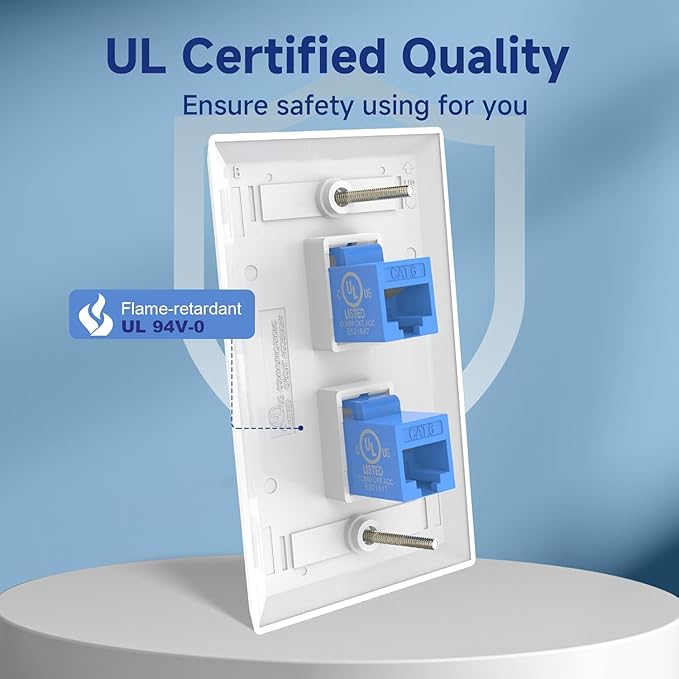 VCE 2-Port Ethernet Wall Plate (UL-Listed), CAT6 Wall Plate and Jack, RJ45 Keystone Wall Outlet with Single Gang Low Voltage Mounting Bracket, Blue 6-Pack