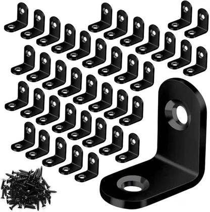 40PCS L Brace, Black Small L Brackets for Wood, Stainless Steel Corner Brace, Metal Right Angle Bracket for Furniture - 80PCS Screws (0.79 x 0.79 inch)