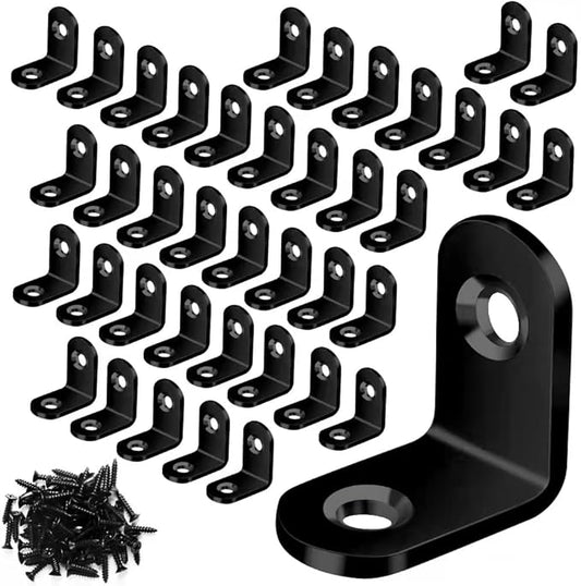 40PCS L Brace, Black Small L Brackets for Wood, Stainless Steel Corner Brace, Metal Right Angle Bracket for Furniture - 80PCS Screws (0.79 x 0.79 inch)
