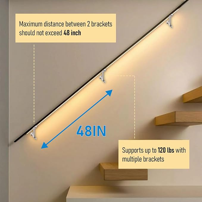 Stair Handrail Bracket 3 Inch,Hand Rail Brackets for Stairs Light-Duty, Stair Railing Bracket, Banister Brackets for Indoor Stairs, Satin Nickel Finish 6 Pack, HOME MASTER HARDWARE