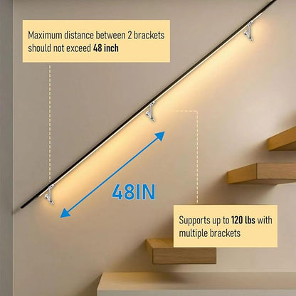 Stair Handrail Bracket 3 Inch,Hand Rail Brackets for Stairs Light-Duty, Stair Railing Bracket, Banister Brackets for Indoor Stairs, Satin Nickel Finish 6 Pack, HOME MASTER HARDWARE