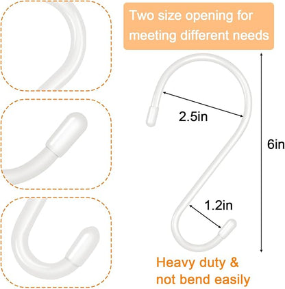 12 Pack 6 Inch S Hooks,Large S Hook Vinyl Coated Heavy Duty S Hook for Hanging, Non Slip S Hanger Closet Hooks, Steel Metal White Rubber S Hooks for Hanging Plants,Clothes,Jeans,Pot Pan Garden