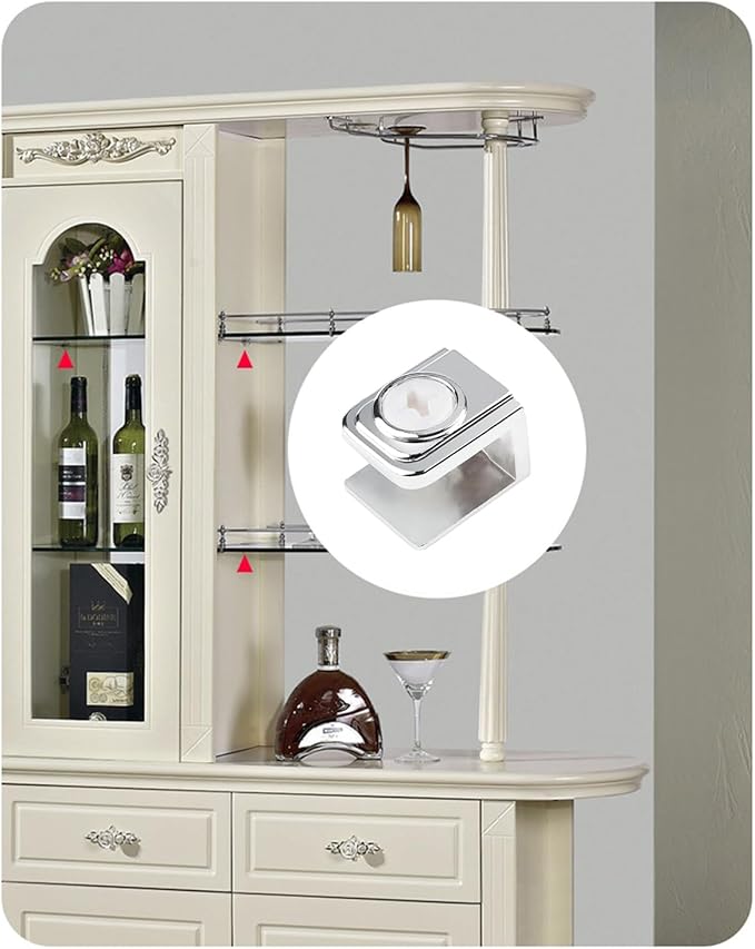 Qrity 12 PCS Glass Clip Holders - Adjustable Wall Mount Clamps for 5-10mm Glass Shelves