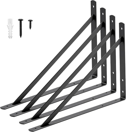 HOME MASTER HARDWARE 20inch x 13 inch Black Heavy Duty Shelf Brackets 4-Pack, Metal L Brackets with Screws - 90 Degree Angle Brackets for Shelves, Floating Shelf & Wall Mounted Shelf Support