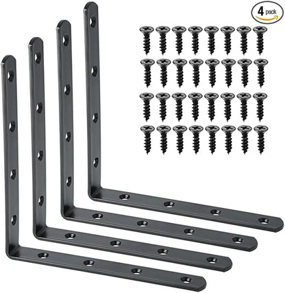 Alise 4 PCS L Brackets Heavy Duty Corner Bracket,6 X6 Inch Black Floating Shelf Brackets for Shelves, Stainless Steel L Shape Wall Mounting Brackets, Metal L Joint Angle Bracket for Wood Shelving