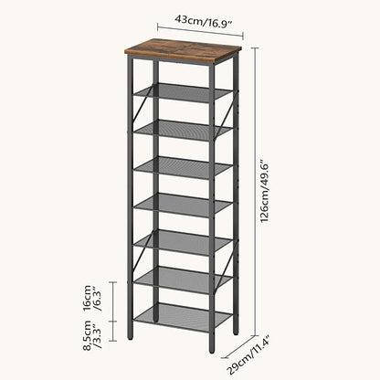 8-Tier Narrow Shoe Rack, Vertical Shoe Storage Organizer, for 12-24 Pairs, Shoe Shelf with Metal Frame, for Hallway, Entryway, Living Room, Rustic Brown and Black SRHR08401