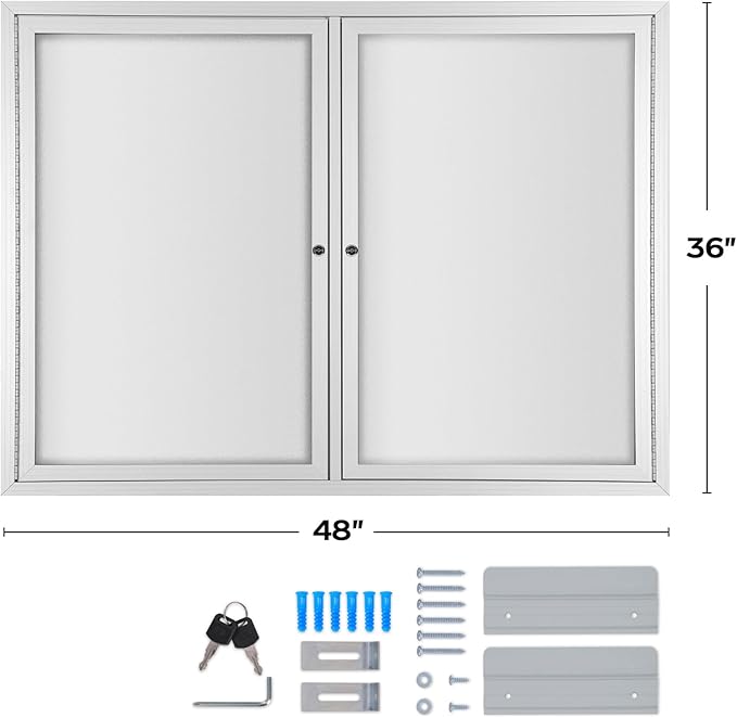 INNOVART Enclosed Bulletin Board 48”x36”, Lockable Dry Erase Noticeboard with Aluminum Frame, Outdoor Enclosed Whiteboard Weatherproof, Wall Display Case with Swing-Open Door Information Cabinet