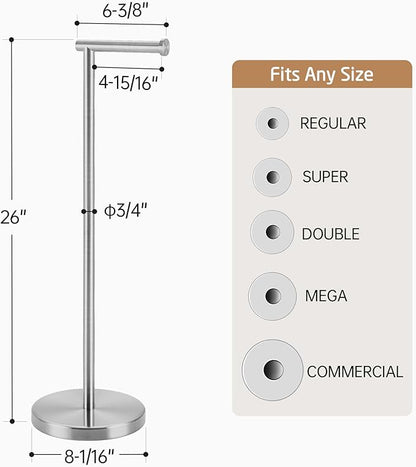 KES Toilet Paper Holder Stand 26" H (Taller Version), Free Standing Toilet Paper Roll Holder with Weighted Base for Bathroom, Rustproof SUS304 Stainless Steel Brushed Finish, BPH283S66-2