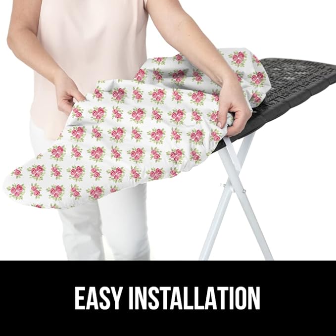 GORILLA GRIP The Original Ironing Board Cover and Pad, Silicone Coating, Thick Scorch Resistant Padding, Heavy Duty Iron Covers Standard Boards, Hook and Loop Fastener Strap, Pink Floral, 15x54