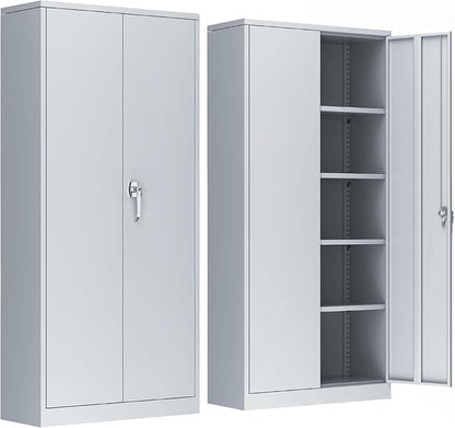 INTERGREAT Metal Storage Cabinet,72" Steel Lockable File Cabinet with Locking Doors and Adjustable Shelves,Locking Tool Cabinets for Office,Home,Garage,Gym,School (Cement Grey)