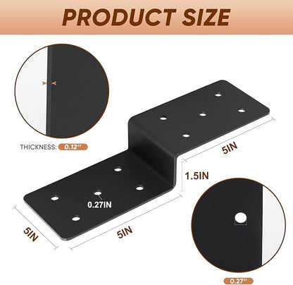 Heavy Duty Steel Z Pergola Brackets 4pcs,5"x 5" Z-Shape Connector Brackets, Post to Beam Support,Black Deck Joist Tie for Wood Projects