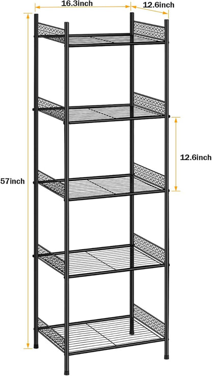 5-Tier Storage Shelf Wire Bathroom Organizers, Heavy Duty Shelving Unit for Pantry Kitchen Bathroom Laundry Room Garage, Organization Home Corner Rack, Black