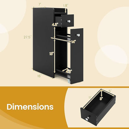 Tangkula Slim Bathroom Storage Cabinet, 4-Tier Narrow Small Side Storage Cabinet Next to Toilet, Slide Out Drawers on Casters, Bathroom Floor Organizer Toilet Paper Holder for Small Spaces (Black)