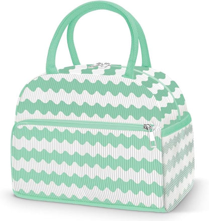 Coobiiya Lunch Bag for Women Men, Cute Lunch Tote Bags Insulated Reusable LunchBox Large Capacity Cooler Bag for Work Travel Picnic Green white