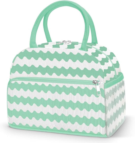 Coobiiya Lunch Bag for Women Men, Cute Lunch Tote Bags Insulated Reusable LunchBox Large Capacity Cooler Bag for Work Travel Picnic Green white