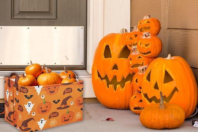 Essme Rectangular Halloween Baskets,Kids Basket Empty with Handles,Cute Baskets for kids Room Decor,Boys and Girls, Candy Bins,( Halloween).
