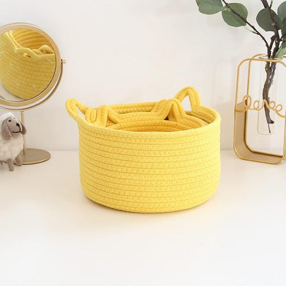 Large Cat Ears Toy Organizer, Woven Cotton Rope Basket, Decorative Nursery Bins & Boxes Gift Basket Empty for Baby Pet Toy Storage