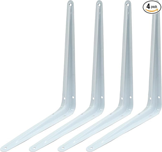 4 Pcs Shelf Brackets, 8 x 10 Inch Heavy Duty Metal Wall Corner Angle Shelving for Wall Hanging Shelves with Wall Anchors and Screws(White)