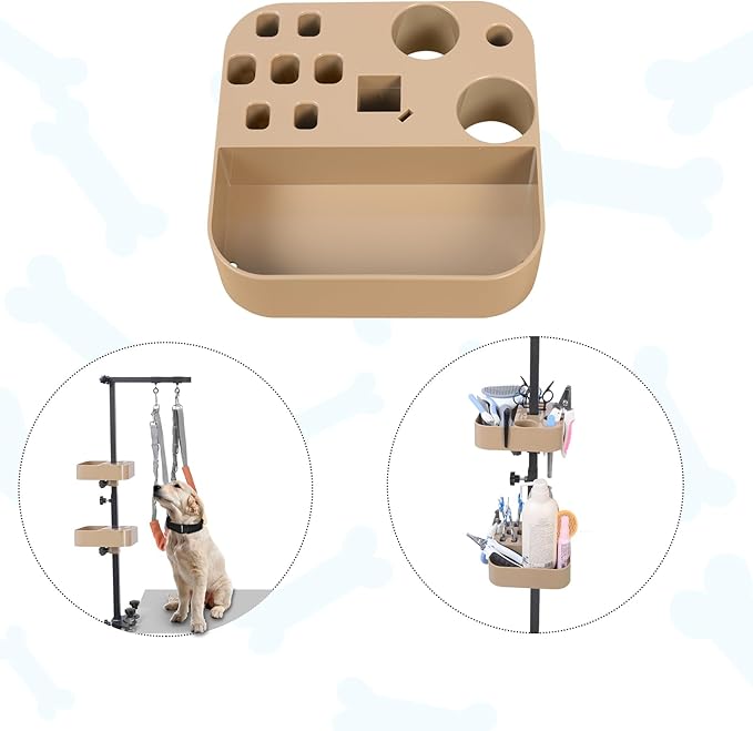 Pet Grooming Organizer for Scissors, Brushes and Tools-Rotatable Multi-Compartment Grooming Arm Stand