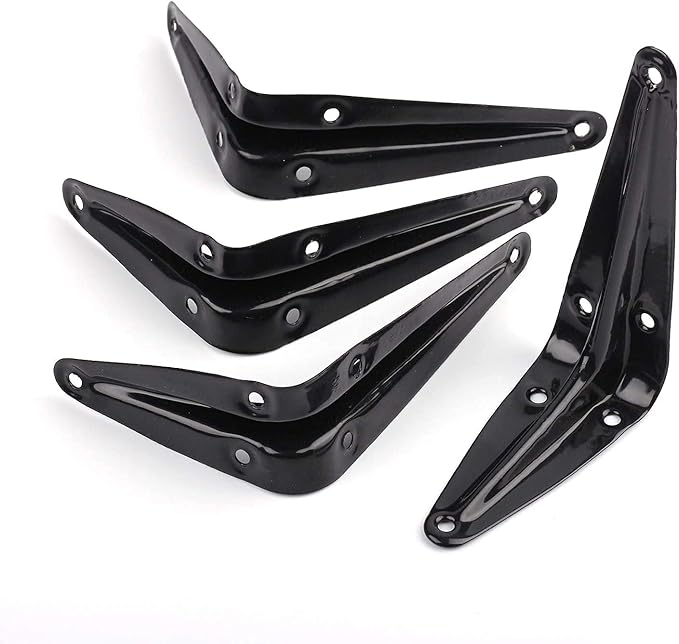 12Pack Shelf Brackets Heavy Duty Black Metal Floating Shelves Bracket 4 x 3 Inch Rustic Farmhouse Decorative Iron L Bracket J Brackets Wall Joint Angel Corner Brace for Wood Shelves Hanging with Screw