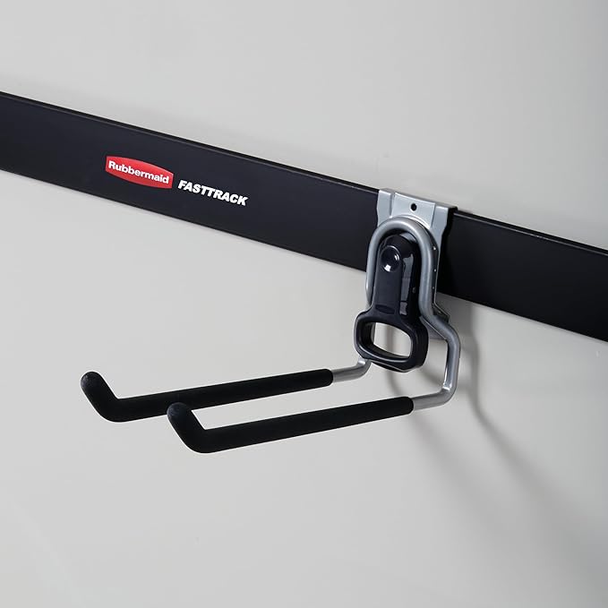 Rubbermaid Fast Track Wall Mounted Garage Storage Utility Multi Hook For Tools, Rope, and More, Supports Up to 50 Pounds Each (6 Pack)