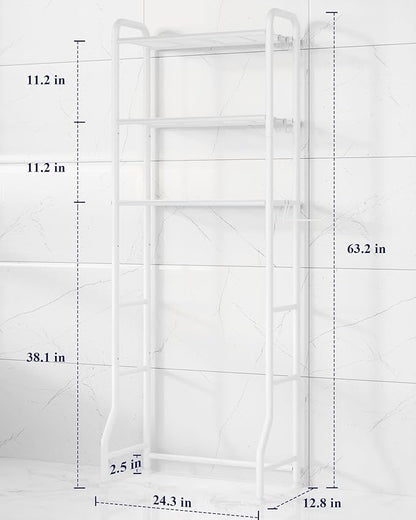 Kitsure Over Toilet Storage Rack - Metal Over Toilet Bathroom Organizer Shelf, Over The Toilet Storage Cabinet with Paper Holder and Hooks, Bathroom Cabinet for Laundry, White, 3 Tiers (63.2" H)
