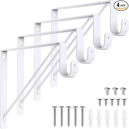 4 Pack Closet Rod Bracket, Heavy Duty Closet Rod Support with Rod Holder, Wall Mounted Closet Shelf Brackets with Triangle Stabilizing Design for Closet, Bathroom and Kitchen, White
