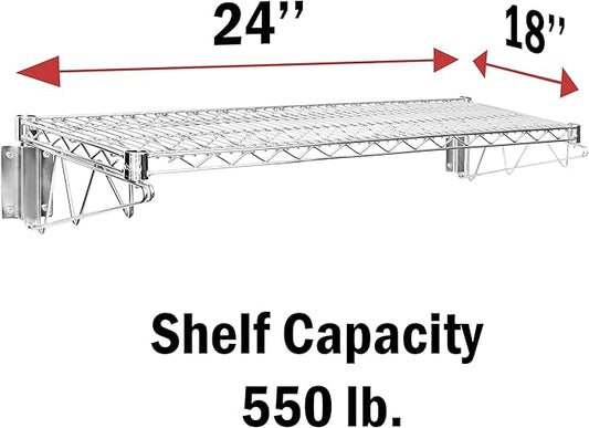 Wall Mount Wire Shelf (Chrome, 18" Deep x 24" Wide)