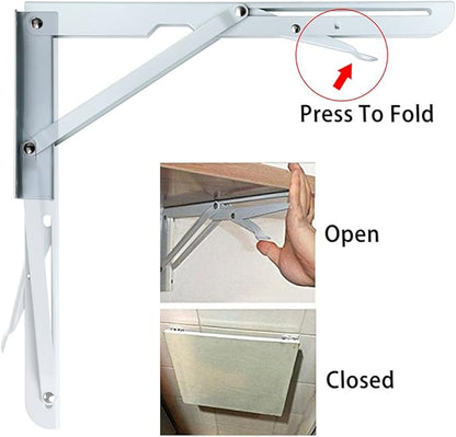 Sumnacon Sturdy Folding Shelf Brackets - Heavy Duty Metal Triangle Table Bench Folding Shelf Brackets, 2 Pcs Folding Shelf Hinge Wall Mounted (12 Inch, White)