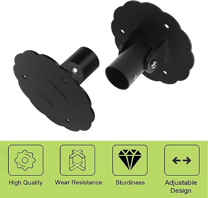 Flower-Shape Shower Curtain Rod Bracket, 2Pcs Telescopic Metal Shower Drape Rod Swivel Flange Curtain Pole Wall-Mount Bracket (Black, 22mm & 26mm)