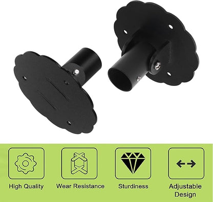 Flower-Shape Shower Curtain Rod Bracket, 2Pcs Telescopic Metal Shower Drape Rod Swivel Flange Curtain Pole Wall-Mount Bracket (Black, 22mm & 26mm)