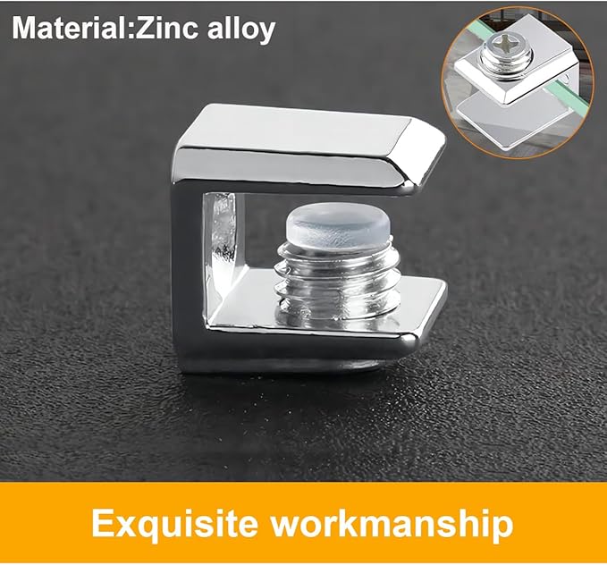 Qrity 16 PCS Glass Clip Holder, Glass Shelf Bracket, Glass Clamp, Wall Mount Clamps for 3-8mm Glass Shelves, Adjustable Clamp Brackets