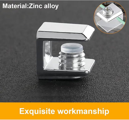Qrity 16 PCS Glass Clip Holder, Glass Shelf Bracket, Glass Clamp, Wall Mount Clamps for 3-8mm Glass Shelves, Adjustable Clamp Brackets