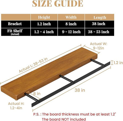 Floating Shelf Bracket Heavy Duty Shelving Brackets,Decorative Floating Shelf Hardware Black,Hidden Metal Shelf Support Bracket Heavy Duty Floating Mantel Bracket,200lbs (38X8X1.2-Starter Jig)