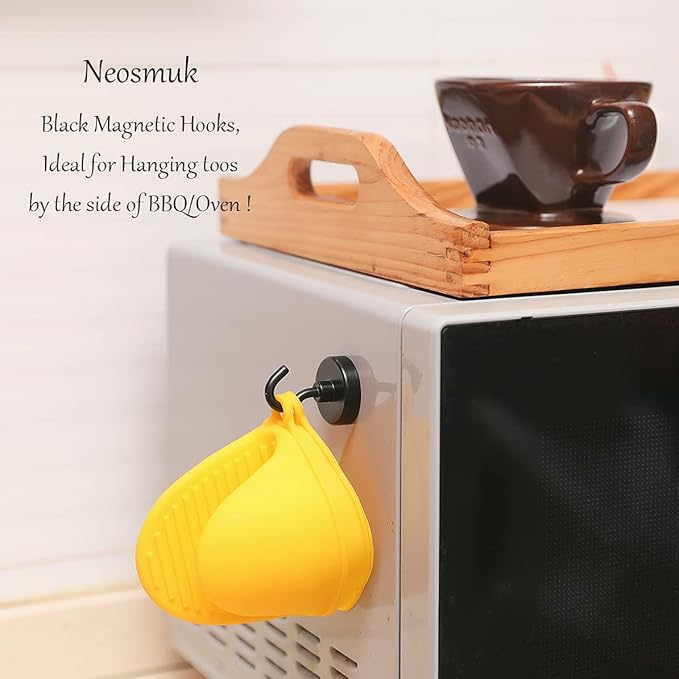 Neosmuk Magnetic Hooks, Heavy Duty 130lb+ Strong Magnet Hook for Cruise Cabins, Cruise Ship Essentials for Hanging, Metal Wall Refrigerator Hangers (Black, 10 Pack)