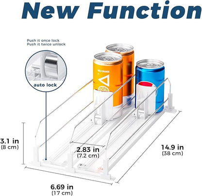 Puricon Drink Organizer for Fridge Pusher Glide, Spring Loaded Fridge Drink Dispenser, Self Pushing Soda Can Organizer for Refrigerator, Beer Bottle Beverage Organizer Drink Holder -2 Rows, White