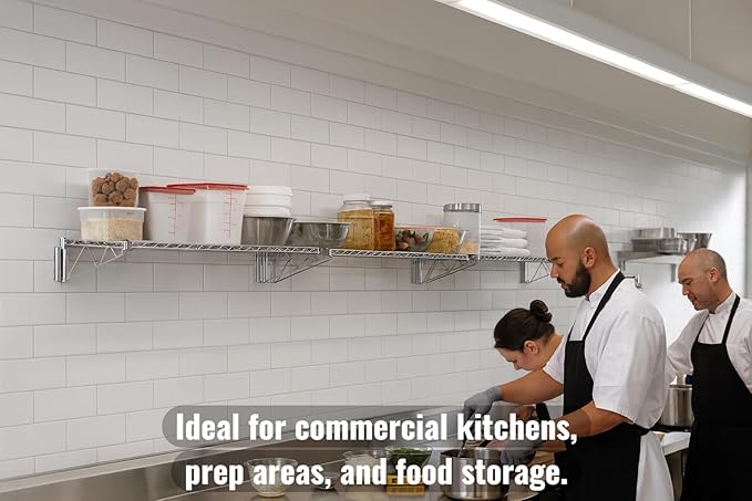 24" x 36" Chrome Wall-Mounted Wire Shelf with Epoxy Coating, Heavy-Duty Steel Storage Rack, NSF Certified, Easy Installation, Open Wire Design for Kitchen, Garage, or Utility Storage