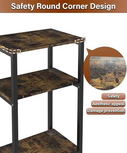 3 Tier Side Table, Heavy Duty End Table with Shelves, Narrow Nightstand for Small Spaces, Record Player Table for Bedroom, Living Room, Sofa Couch - Rustic Brown & Black