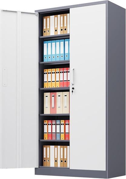 Metal File Cabinet,Locking Storage Cabinet with 2 Doors and 5 Adjustbale Shelves,Steel Tool Cabinet for Garage,Basement,Home Office