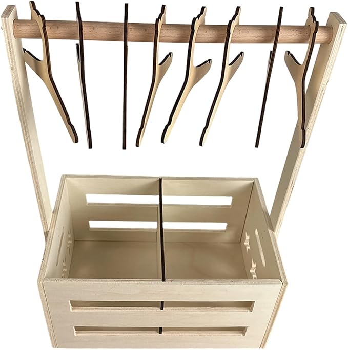Wooden Pet Storage Organizer with Clothes Rack, Dog Toy Storage Bin, Cat Wardrobe Closet with Handle, Multi-Compartment Pet Accessories, 8 Small pet Clothes Hangers