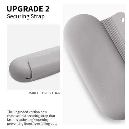 Silicone Makeup Brush Holder Travel Cosmetic Bag：Soft Portable Cosmetic Face Brushes Holder with Upgrade Anti-Fall Out Magnetic Closure, Large Travel Makeup Brush Case - Stone