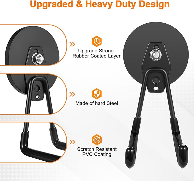 ENUODA Strong Magnetic Hooks Heavy Duty Large Magnet Garage Hooks Storage Hook Utility Magnet Tool Holder for Metal Cabinet, Pegboard, Shelve, Tool Chest,Shovel, Broom, Garden Tools, 2PCS