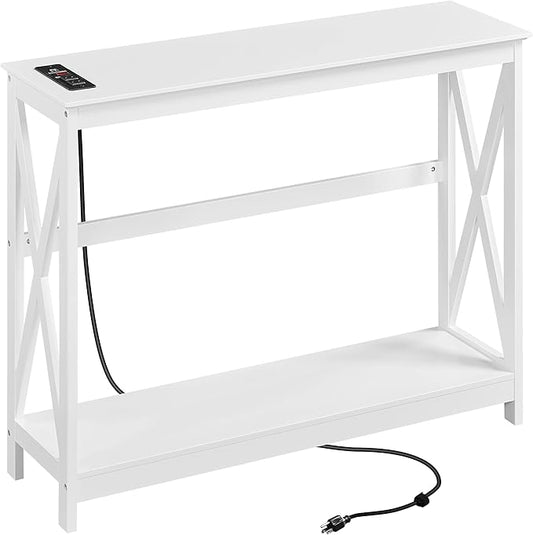 Yaheetech Console Table with Power Outlets, 40 Inches Entryway Table with Charging Station, Wood Sofa Table with Storage Shelves, Side Table, for Hallway, Bedroom, Living Room, Foyer, White