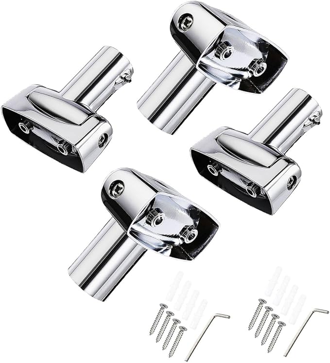 Kokone Shower Curtain Rod Bracket Set of 4 Ajustable 180° Rotation Bracket for Curved Shower Curtain Rods Sturdy Zinc Alloy Wall Mounted Shower Curtain Rod Holder for Bathroom,Wardrobe,Kitchen,Silver
