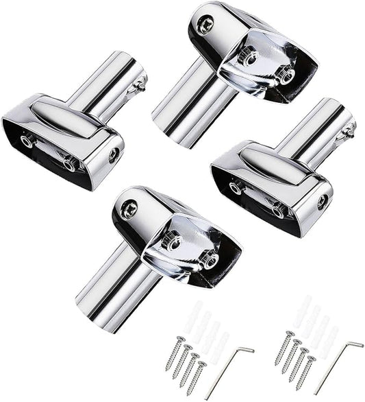 Kokone Shower Curtain Rod Bracket Set of 4 Ajustable 180° Rotation Bracket for Curved Shower Curtain Rods Sturdy Zinc Alloy Wall Mounted Shower Curtain Rod Holder for Bathroom,Wardrobe,Kitchen,Silver