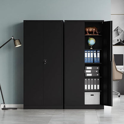 MIIIKO Black Metal Cabinet with Doors and Shelves, 72" Tall Steel Cabinet for Storage with 5 Shelves, Locking 2 Door Garage Shelving Cabinets Heavy Duty, Home Office Storage Organizer