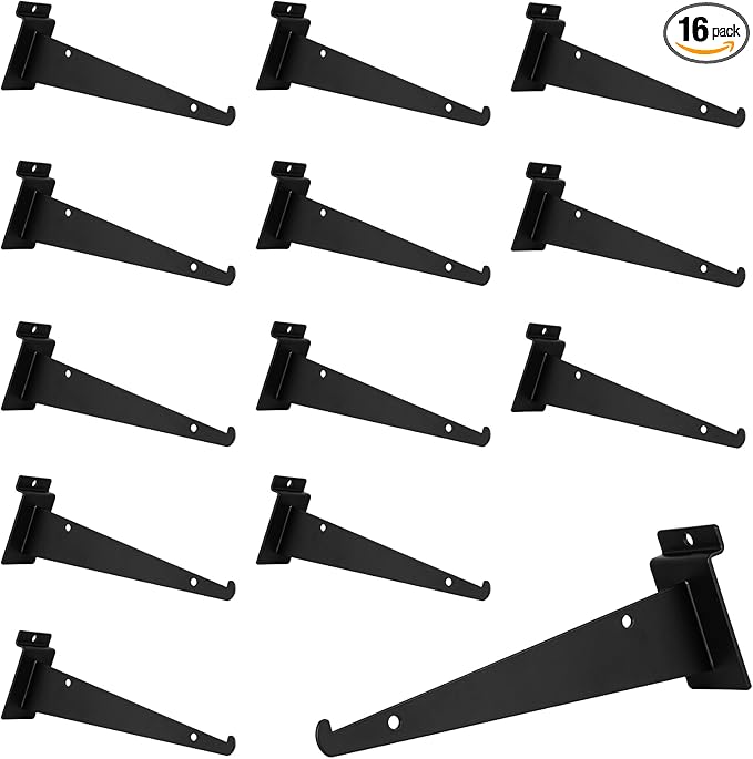 8 Inch Slatwall Shelf Bracket, Slatwall Accessories, Heavy Duty Slat Wall Shelf Bracket with Lip for Garage and Retail Display(16PC )